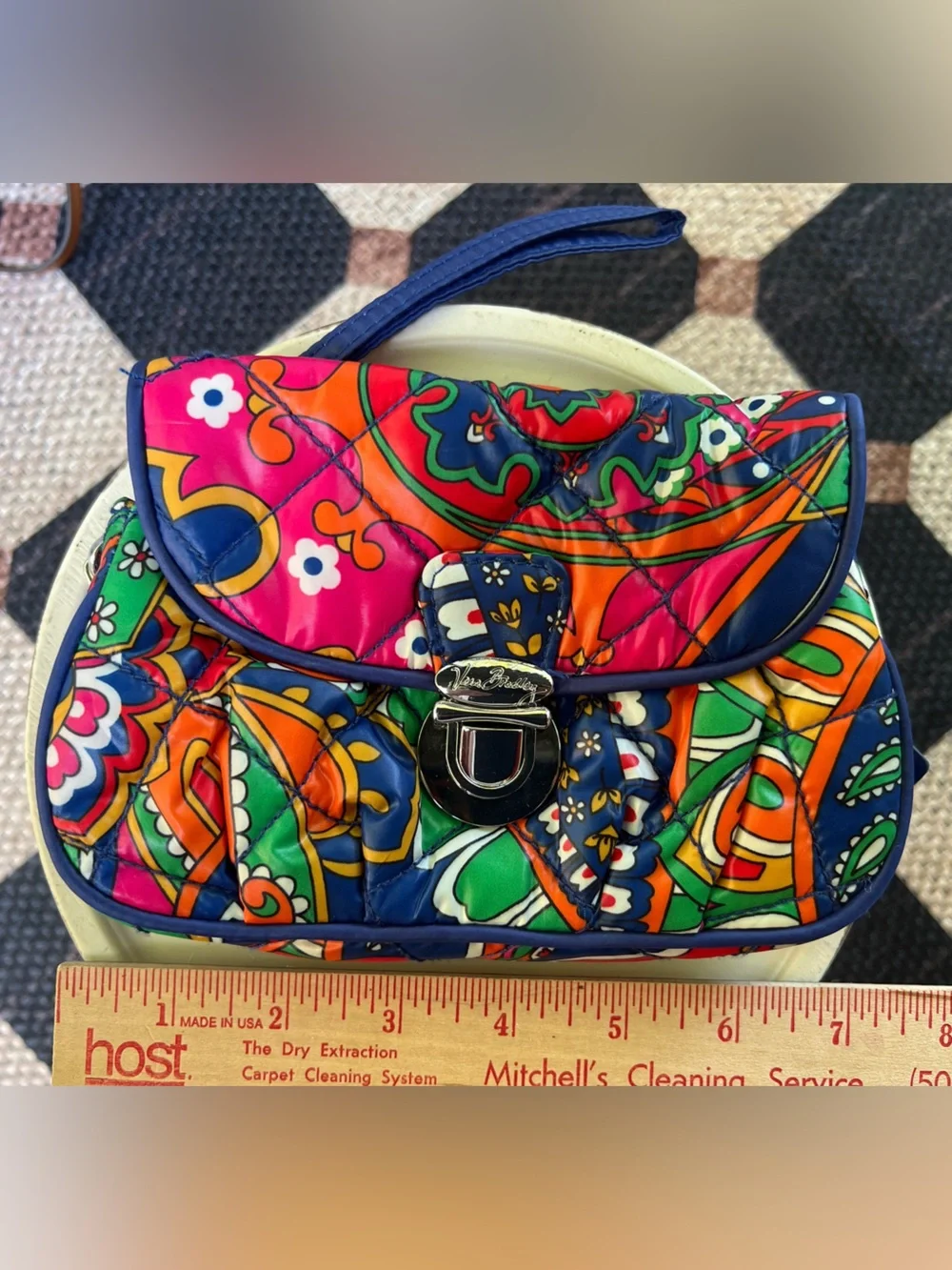 Vera Bradley Quilted Multicolor Floral Wristlet — Pink, Blue & Green